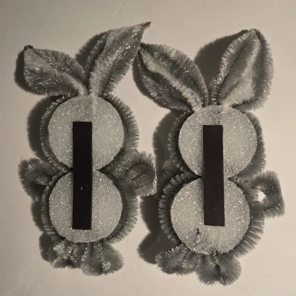 Vintage Hand-made Folk Art. Chenille Pipe Cleaner Magnet Mr,Mrs Bunny. - Picture 5 of 5